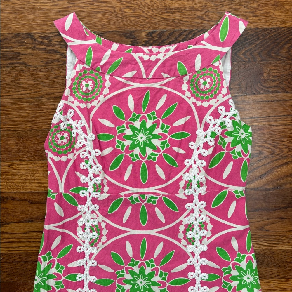 Lilly Pulitzer Pink Green and White Embroidered Dress - Size 8 - Picture 4 of 7